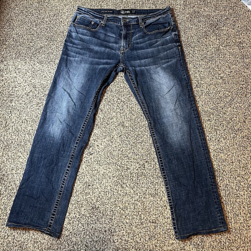 Seeded & Sewn Jordan Jeans Men 36x34 Fits 36x32 Regular Straight Stretch Blue